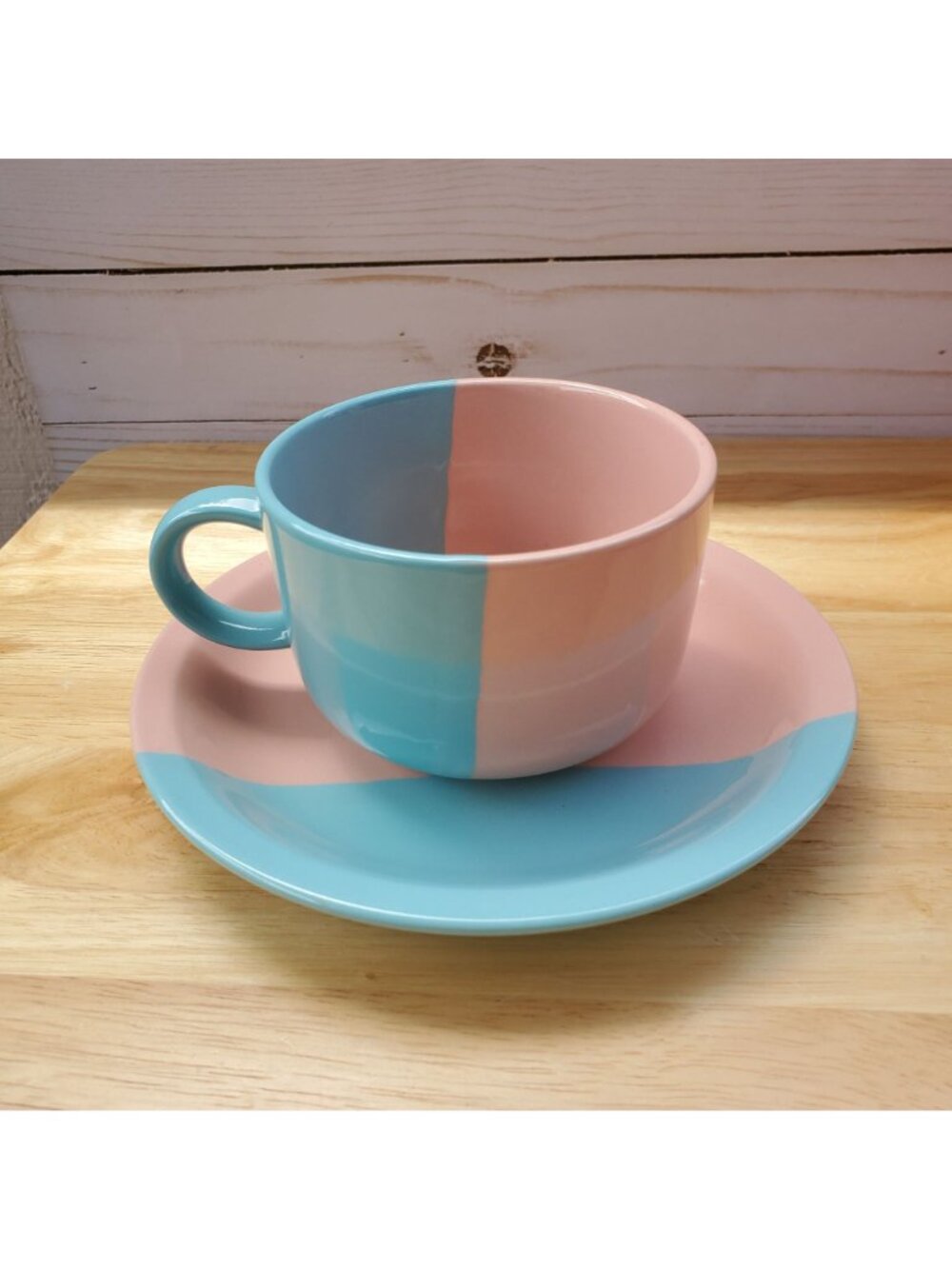 Hand Painted VTG Pier 1 Pink Blue Set Of 4 Coffee Cups And Saucers Japan 1990s - Picture 12 of 16